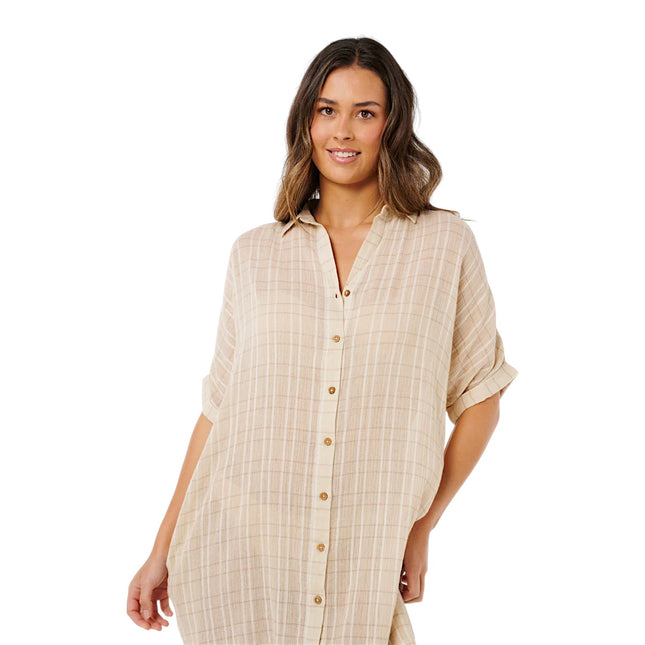 Rip Curl Paradise Check Cover Up Off White