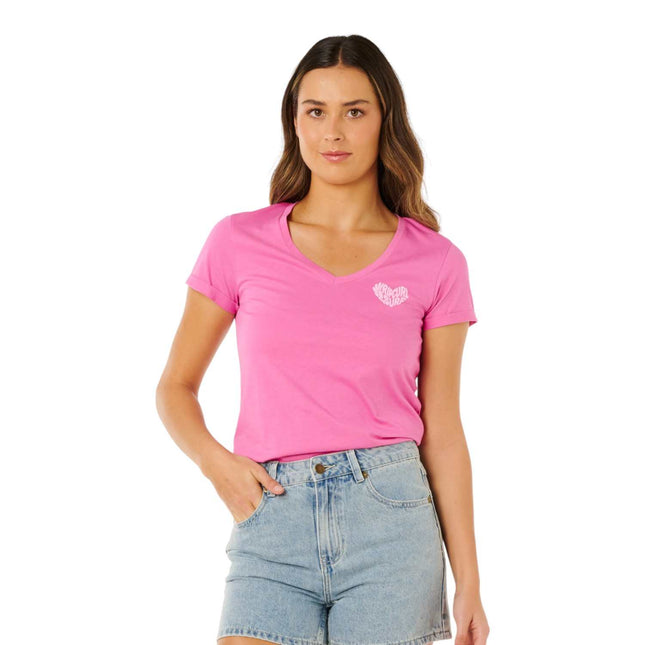 Rip Curl Heart V Neck Tee Super Pink