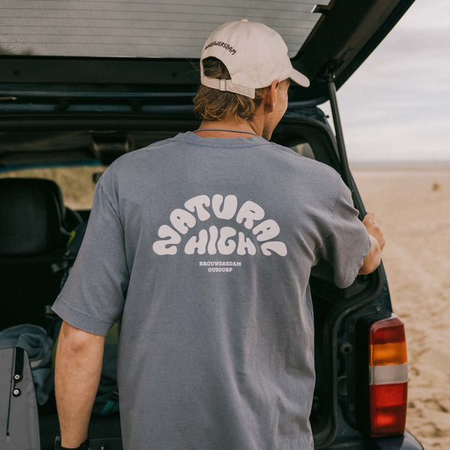Natural High Arched Logo Tee G. Dyed Blue Grey