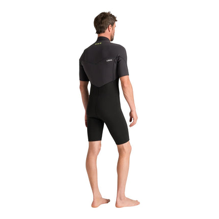 Natural High Surfshop men's black C-Skins shorty wetsuit with short sleeves and front zip. Ideal for surfing.
