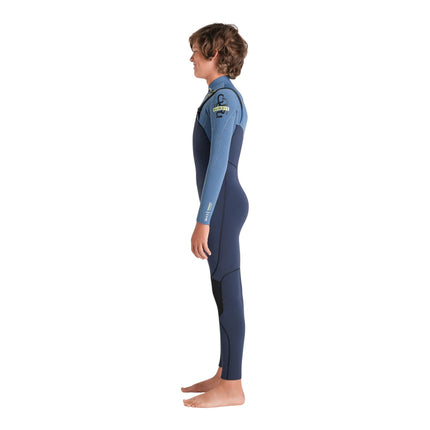 Natural High Surfshop C-Skins NuWave junior 4/3mm wetsuit with front zip, navy blue with blue textured sleeves.