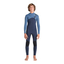 Natural High Surfshop junior C-Skins NuWave 4/3mm wetsuit in navy blue with blue sleeves and reinforced knees.