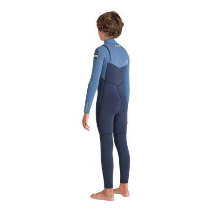 Natural High Surfshop junior wetsuit, blue and navy, 4/3mm neoprene, GBS front zip steamer for surfing.