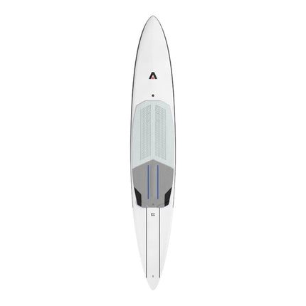 Natural High Surfshop Armstrong Downwind Ocean Foilboard, white with grey traction pad and blue accents.