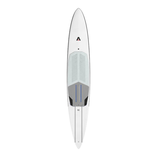 Natural High Surfshop Armstrong Downwind Ocean Foilboard, white with grey traction pad and blue accents.