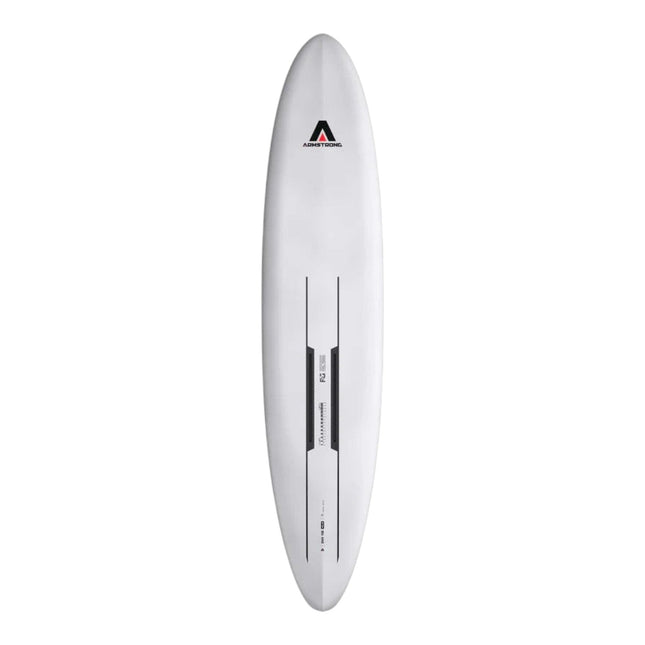 Natural High Surfshop Armstrong Downwind MK III white foilboard with black graphics and Armstrong logo.
