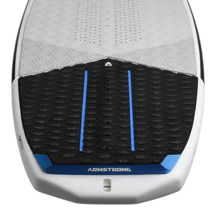 Natural High Surfshop Armstrong Noah Flegel Pro Foilboard with black and blue grip pads, designed for wake and tow foiling.