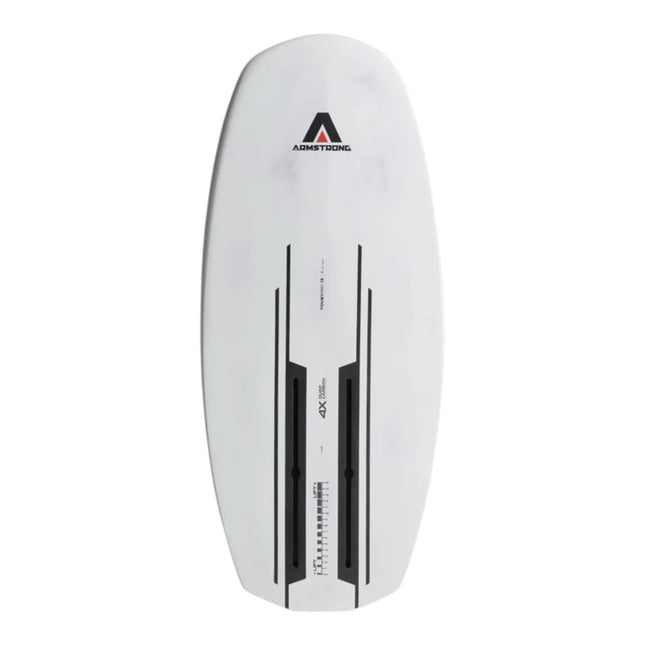 Natural High Surfshop Armstrong Austin Tovey Pro Foilboard, white with black racing stripes and foil track system.