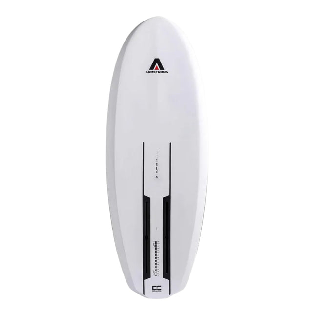 Natural High Surfshop Armstrong white surf foilboard with black accents and deck grip.