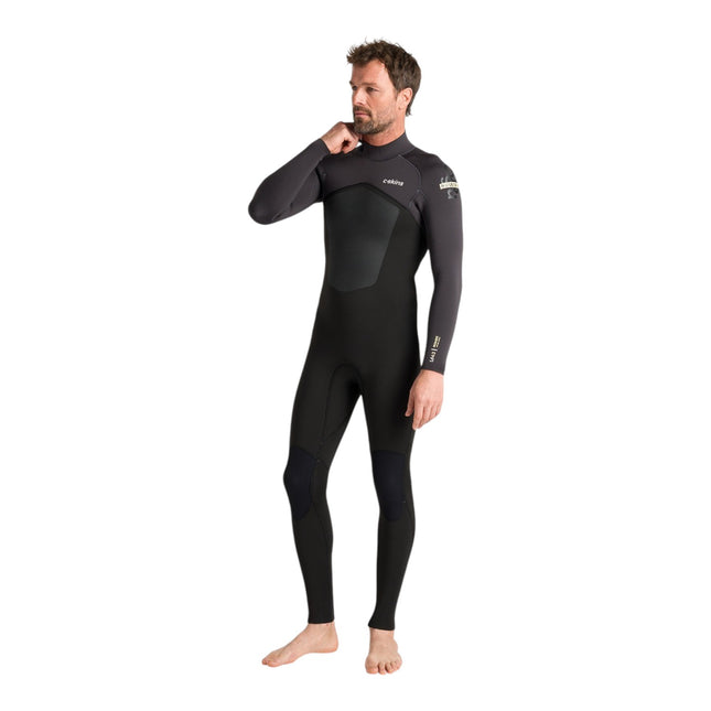 Natural High Surfshop men's black C-Skins NuWave Legend 4/3mm neoprene wetsuit with front zip and Duraflex kneepads.