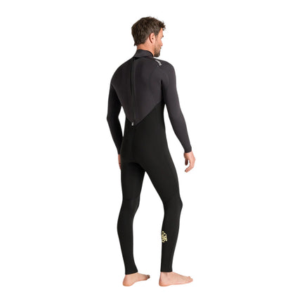 Natural High Surfshop men's black 4/3mm C-Skins NuWave Legend wetsuit with back zip and gold logo on calf.
