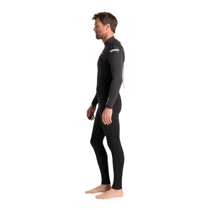 Natural High Surfshop men's black 4/3mm C-Skins NuWave Legend wetsuit with back zip and yellow logo detail.