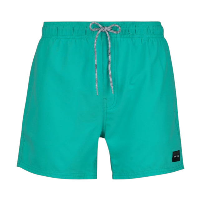 Rip Curl Offset 15 Volley Aqua swim shorts with drawstring and black logo patch.